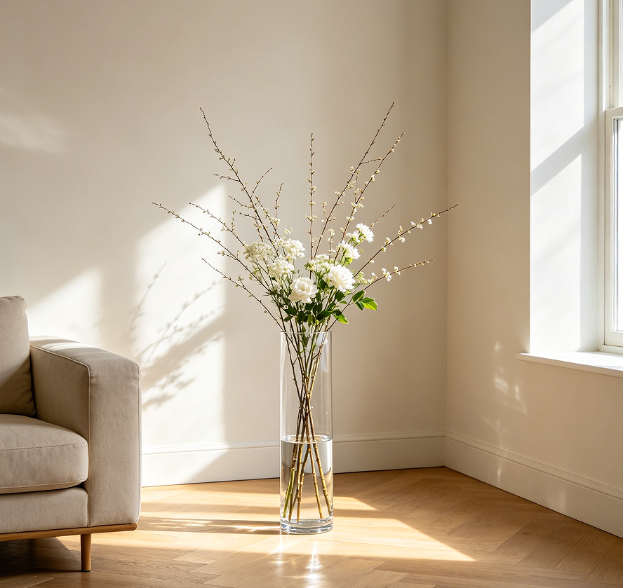 Tall Glass Floor Standing Flower Vase